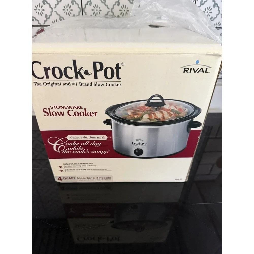 Rival Crock Pot Stoneware Slow Cooker Original 4 Quarts Ideal 3 To 4 People 3040